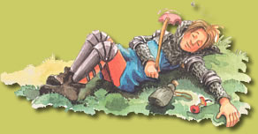 Aus: Ritter Robert und seine Abenteuer, Hase und Igel, Illustration: Sabine Scholbeck